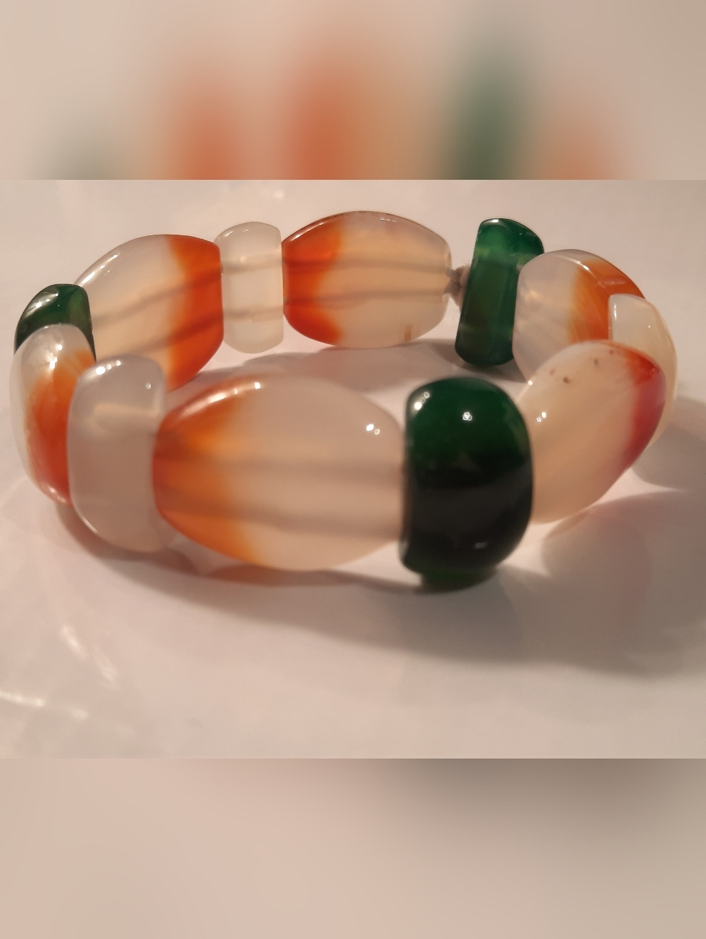 Handcrafted Agate Bead Stretch Bracelet - Green & Orange